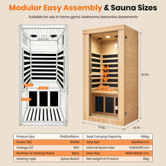 1020W Canadian Hemlock Single Mini Far Infrared Sauna Room