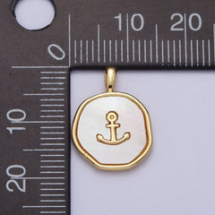 14K Gold Filled Nautical Ship Anchor Shell Pearl Round Pearl  I-565