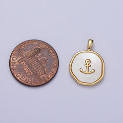 14K Gold Filled Nautical Ship Anchor Shell Pearl Round Pearl  I-565