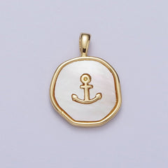 14K Gold Filled Nautical Ship Anchor Shell Pearl Round Pearl  I-565