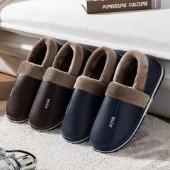 Waterproof Indoor Shoes Womans Mens Winter Home Slippers Faux Leather Warm Plush House Floor Slipper Anti-slip Footwear Women's Cozy Memory Foam Slippers With Warm Plush Fur Lining
