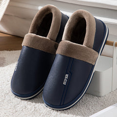 Waterproof Indoor Shoes Womans Mens Winter Home Slippers Faux Leather Warm Plush House Floor Slipper Anti-slip Footwear Women's Cozy Memory Foam Slippers With Warm Plush Fur Lining