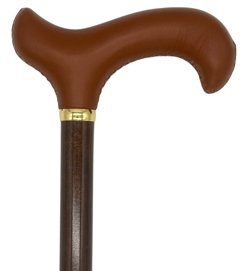 Classy Cane with Siena Reddish Brown Derby Handle in Italian Leather