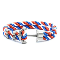 Elegant Modern Handmade Stainless Steel Men Anchor Bracelet made of Nylon in Navy Blue Color For Man