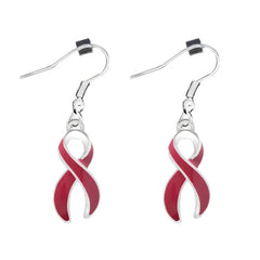 Hanging Burgundy Ribbon Awareness Earrings