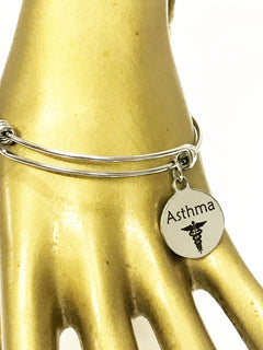 Asthma Medical Expanding Charm Bracelet, Medical Awareness Bracelet, Asthma Awareness, Asthma Alert Stacking Bracelet, Medical Notification