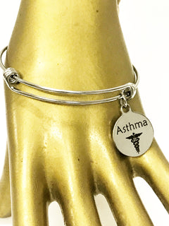 Asthma Medical Expanding Charm Bracelet, Medical Awareness Bracelet, Asthma Awareness, Asthma Alert Stacking Bracelet, Medical Notification
