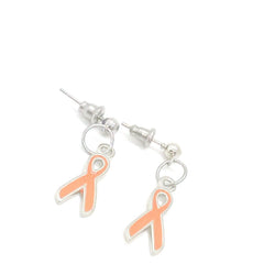Silver-tone Orange Ribbon Earrings, Awareness Gifts, ADHD Kidney Cancer, Leukemia, Cultural Diversity, Lupus, Multiple Sclerosis Awareness