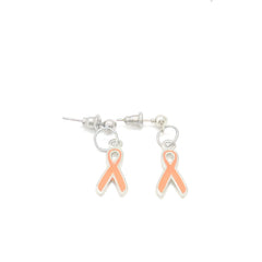Silver-tone Orange Ribbon Earrings, Awareness Gifts, ADHD Kidney Cancer, Leukemia, Cultural Diversity, Lupus, Multiple Sclerosis Awareness