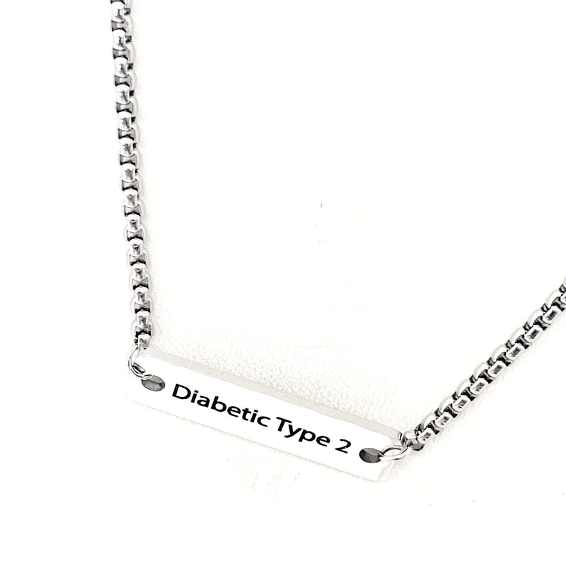 Medical Notice Necklace, Diabetic Type 2 Necklace, Diabetic Alert, Medical Condition Jewelry, Diabetes Necklace, Gift For Her, Gift For Him