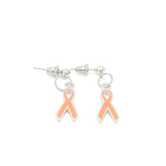 Silver-tone Orange Ribbon Earrings, Awareness Gifts, ADHD Kidney Cancer, Leukemia, Cultural Diversity, Lupus, Multiple Sclerosis Awareness