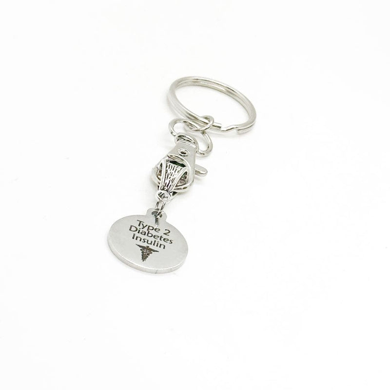 Type 2 Diabetes Insulin Medical ID Awareness Keychain, Medical Notification, Diabetic, Insulin Dependent, Medical Caduceus,  Caregiver