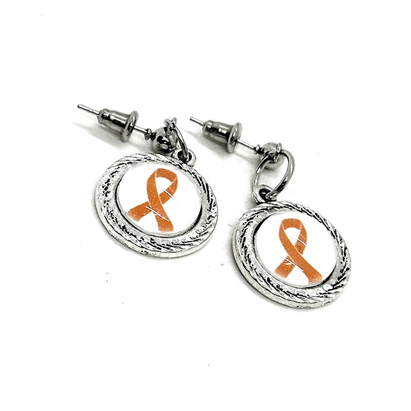 Orange Ribbon Charm Earrings, Awareness Gifts, ADHD Kidney Cancer, Leukemia, Cultural Diversity, Lupus, Multiple Sclerosis Awareness