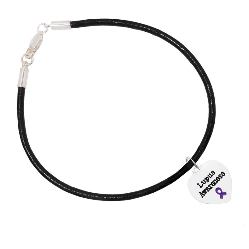 Lupus Awareness Heart Charm Leather Cord Bracelets