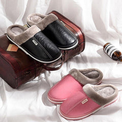 New Women Men Winter House Slippers PU Leather Cute Plush Slip On Fluffy Warm Casual Shoes  House Slippers Memory Foam Comfy Fuzzy Soft Slip On Indoor Slippers For Men