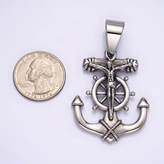Stainless Steel 45.5mm Crucifix Jesus Steering Wheel Anchor Pendant | P-823