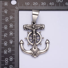 Stainless Steel 45.5mm Crucifix Jesus Steering Wheel Anchor Pendant | P-823