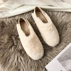 Warm Fur Loafers Women Winter Shoes Indoor Furry Flats Round Toe Fluffy House Warm Wool Slippers Memory Foam Anti-Skid Sole House Shoes Indoor Outdoor Slippers