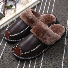Winter Women Slippers Leather Home House Indoor Non-Slip Thermal Shoes Men Warm Furry Slippers Winter House Slippers Comfy Warm Indoor Outdoor Memory Foam Non Slip Home Bedroom Shoes